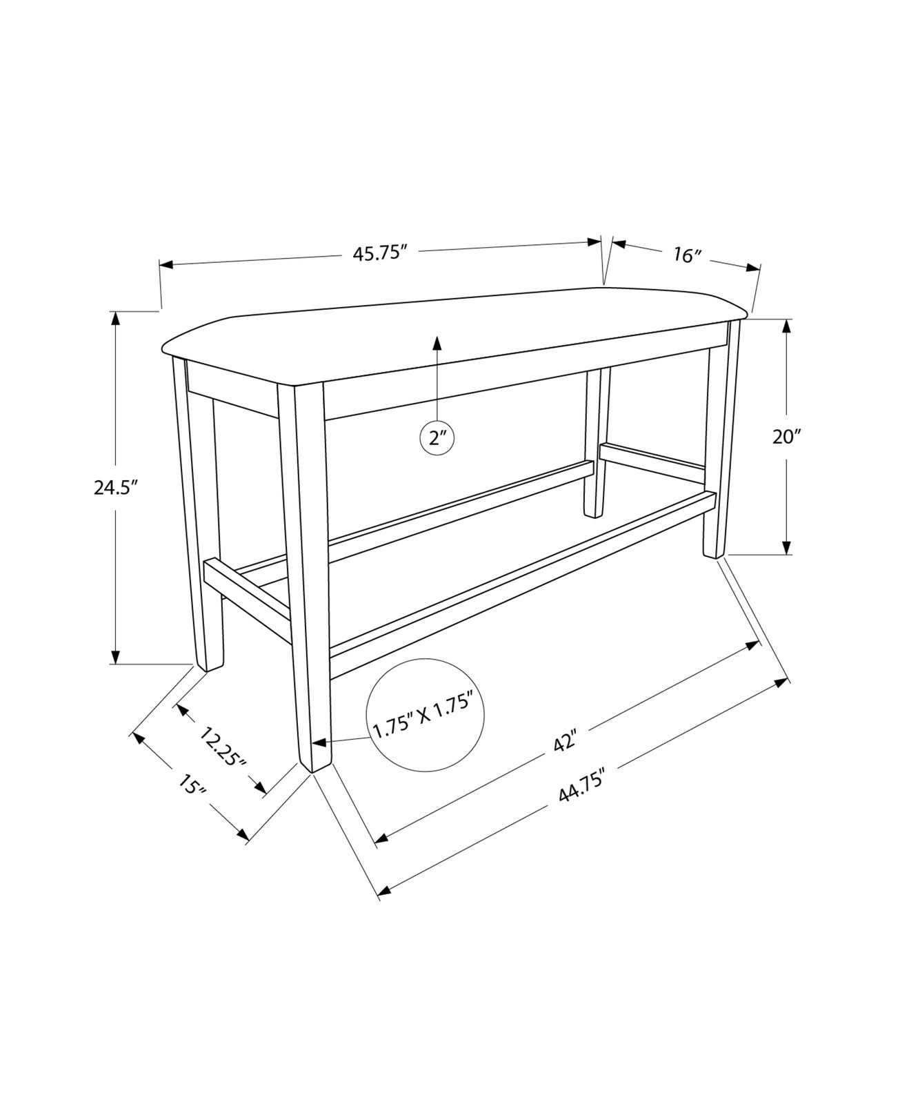 Bench, 42" Rectangular, Dining Room, Kitchen, Upholstered, Wood, Transitional