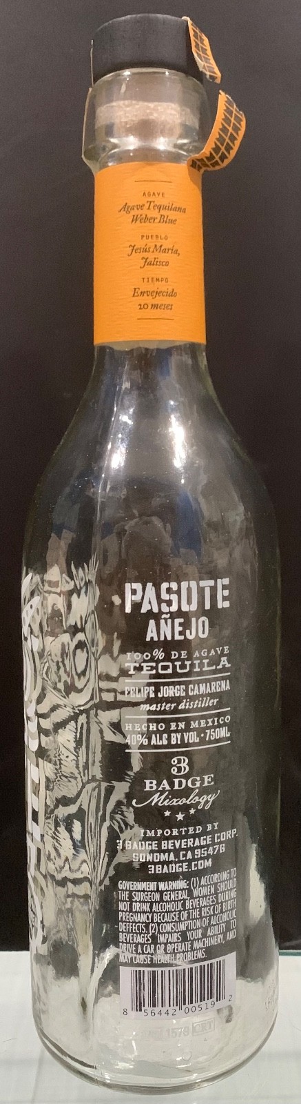 Tequila Pasote Anejo Empty Bottle NOM 1579