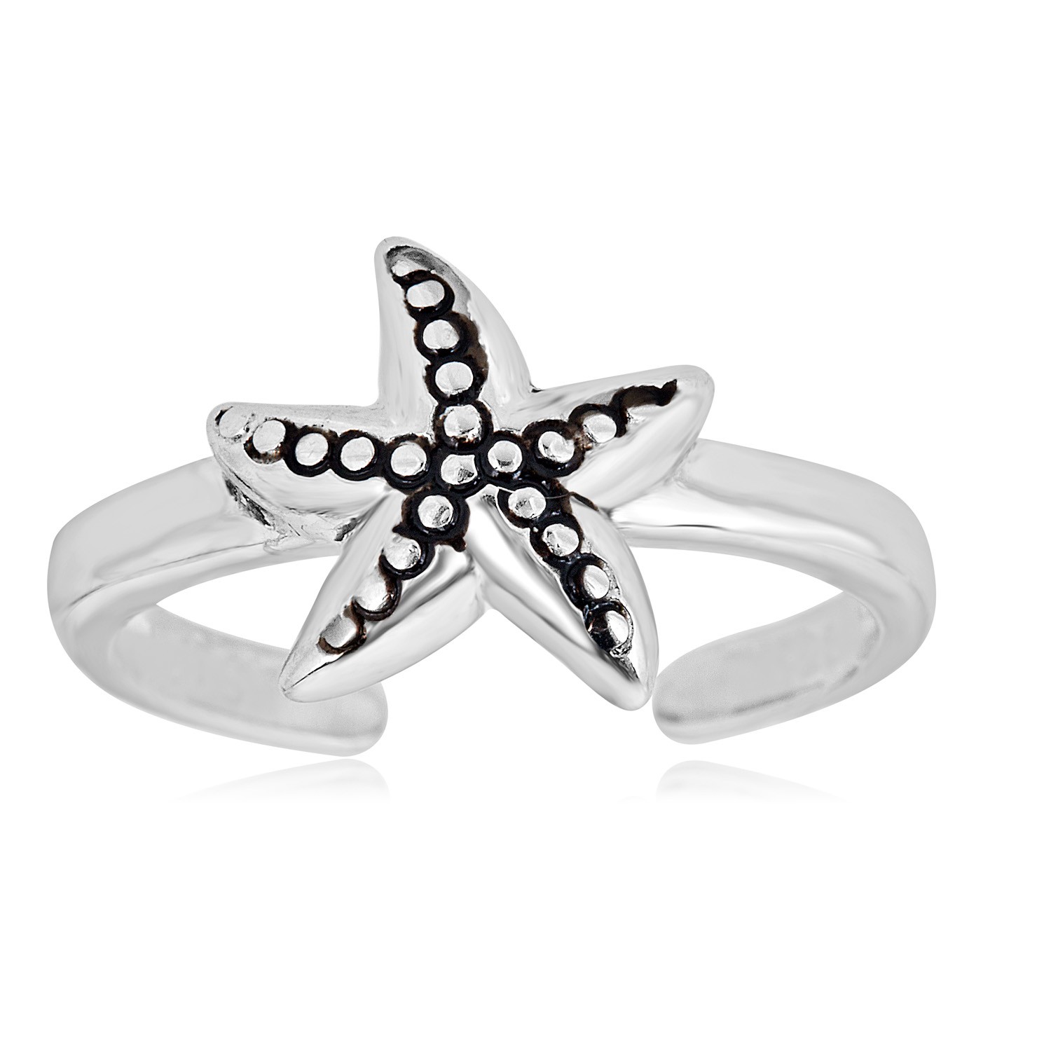 AVORA 925 Sterling Silver Adjustable Textured Starfish Toe Ring
