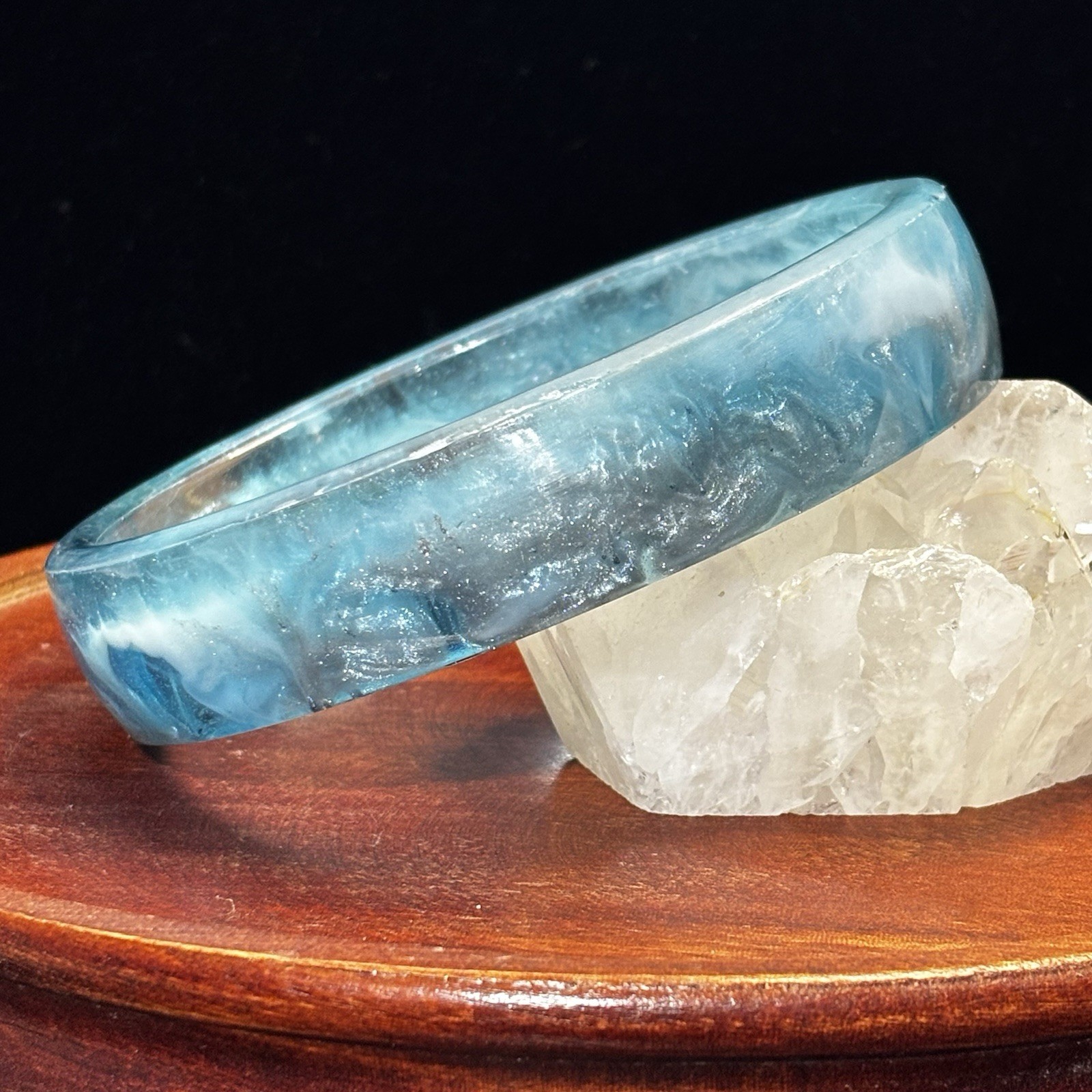 Beautiful Blue And Silver Resin Oval Bangle, Artisan Made