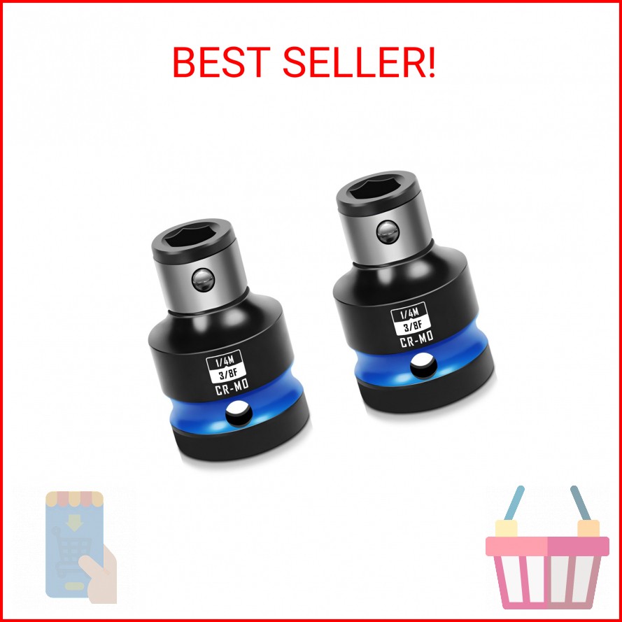 BLACKROBOT 2PCS Impact Bit Holders 3/8 Inch Square Drive to 1/4 Inch Hex Socket