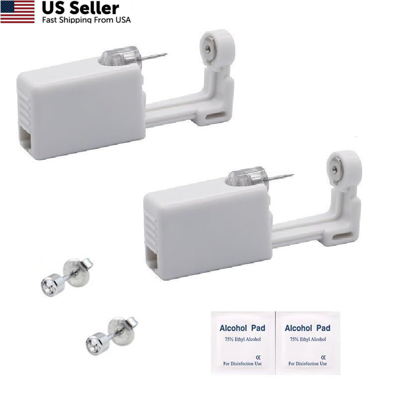 Pimoys 2pcs Painless Ear Piercing Gun Disposable Safety Asepsis 2 pcs, White
