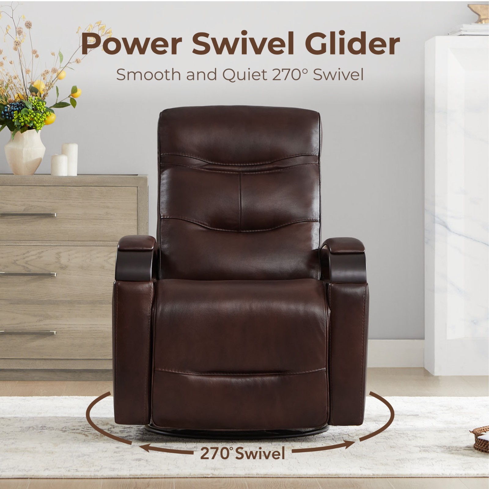 CHITA Genuine Leather Power Swivel Glider Rocker Recliner,Comfortable Headrest