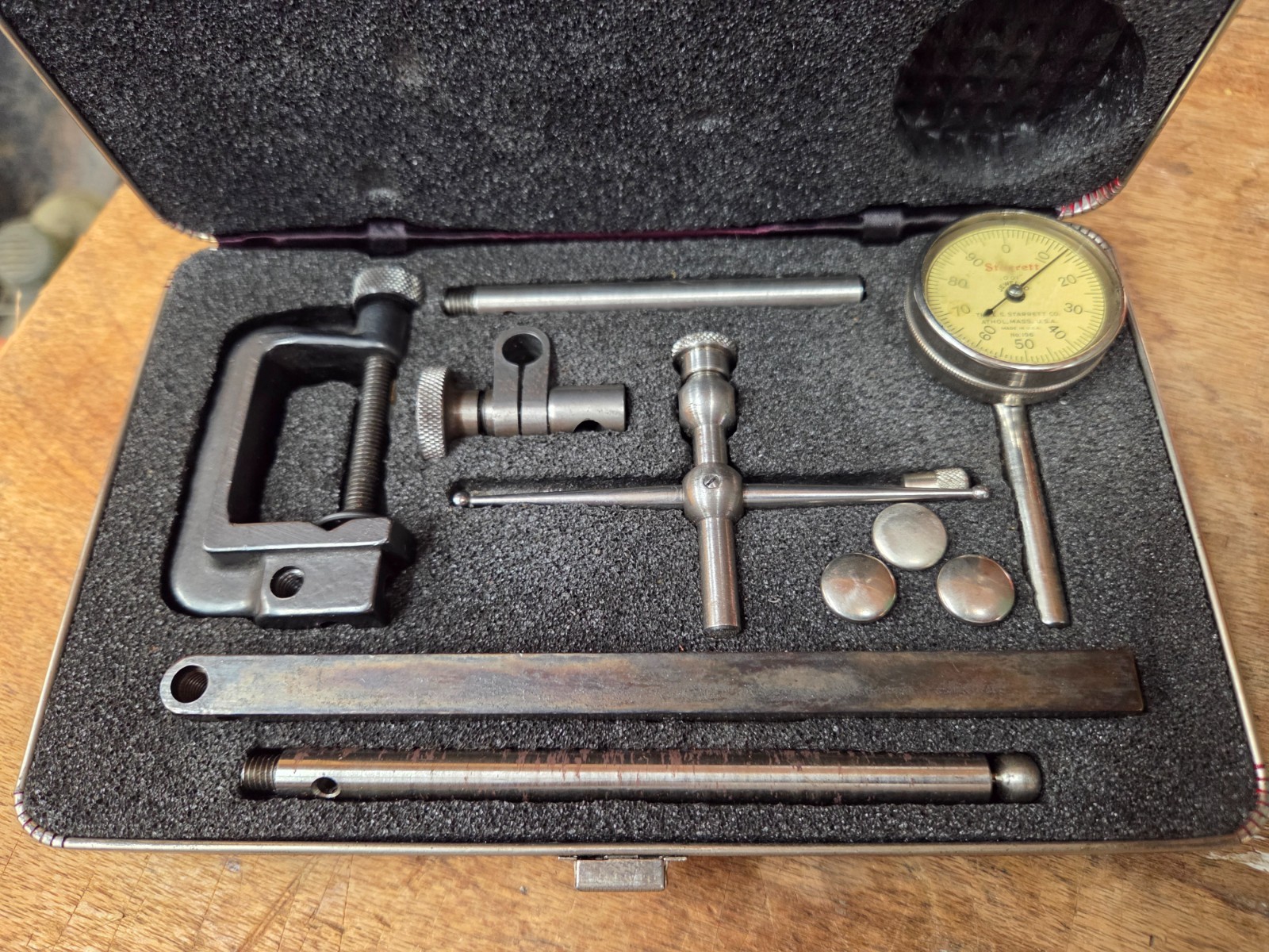 Vintage Starrett 196 Universal Back Plunger Dial Indicator Gauge Set Box