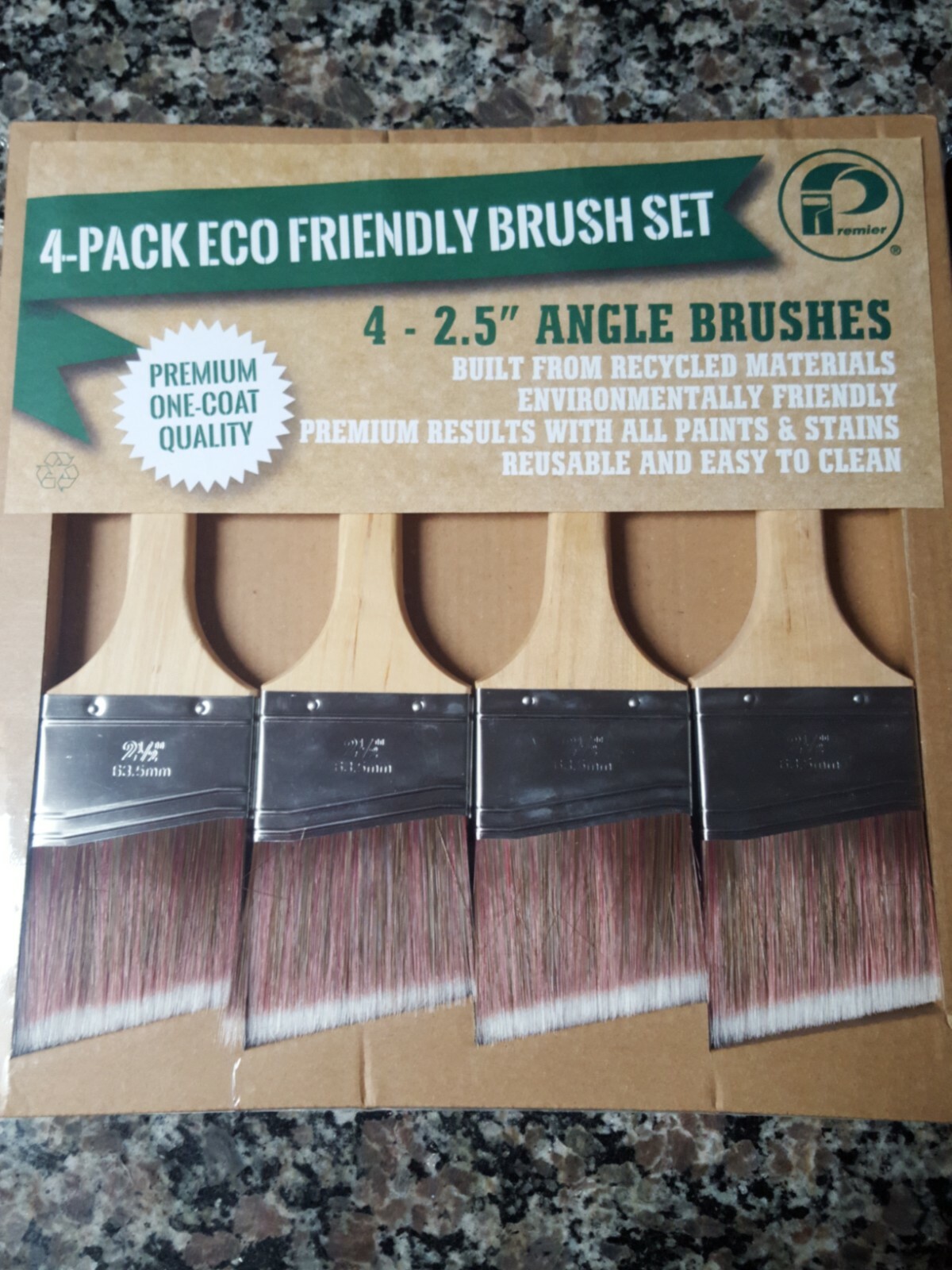 4 pack eco friendly 2.5" angle paint brushes new & sealed, easy clean, premium