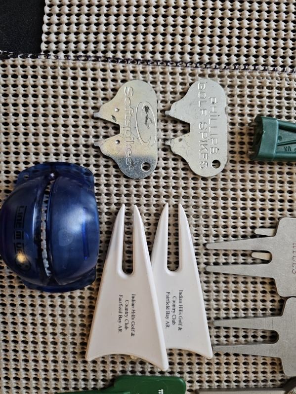 Lot Of 50+ Vintage Golf Ball Markers, Divot Tools, And Spike Tools.