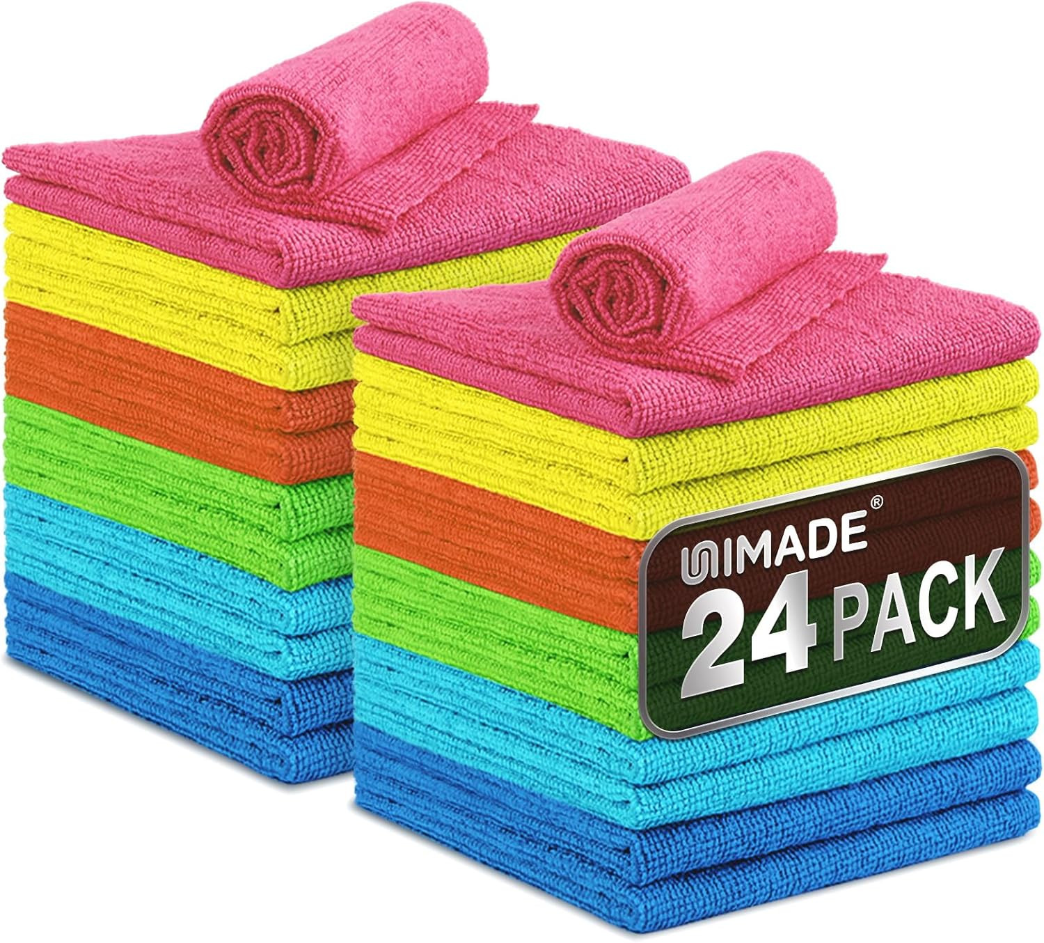 UNIMADE Microfiber Cleaning Cloth, 24 Pack Reusable Microfiber Towels for Cars L