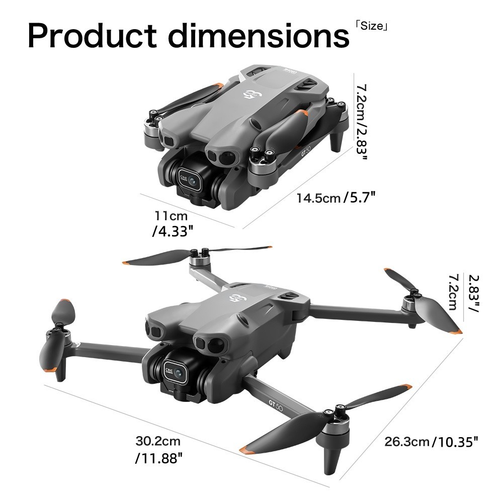 GT50 Foldable Drone with Obstacle Avoidance, RC Quadcopter with Dual Camera,