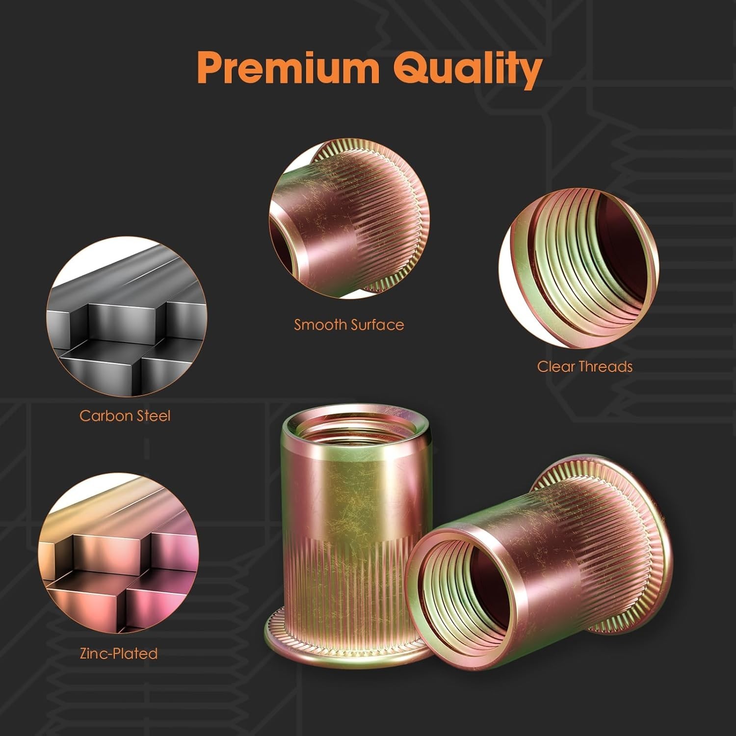 Flat Head Rivet Nuts M3 - 100 Carbon Steel Nutserts for Versatile Use