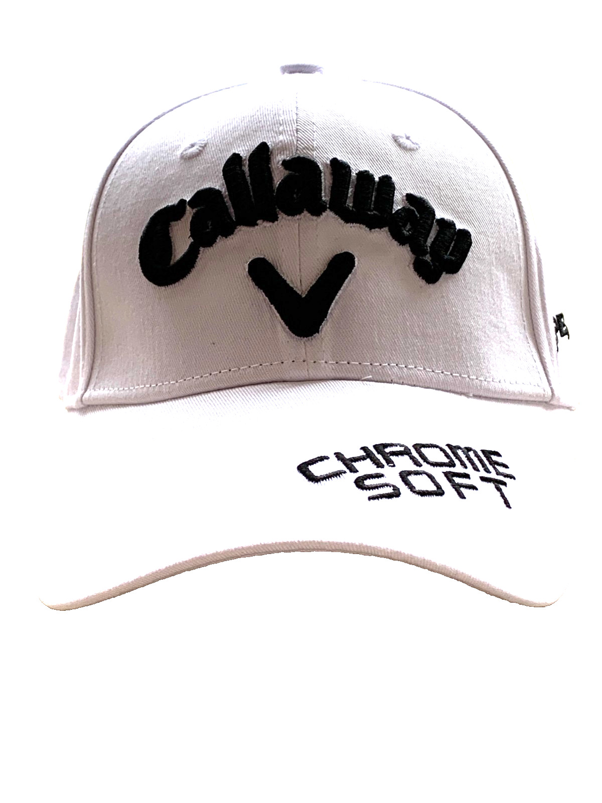 White Golf Cap w/ 3D Embroidery in Black. Popular Golf Company. Factory 2nd