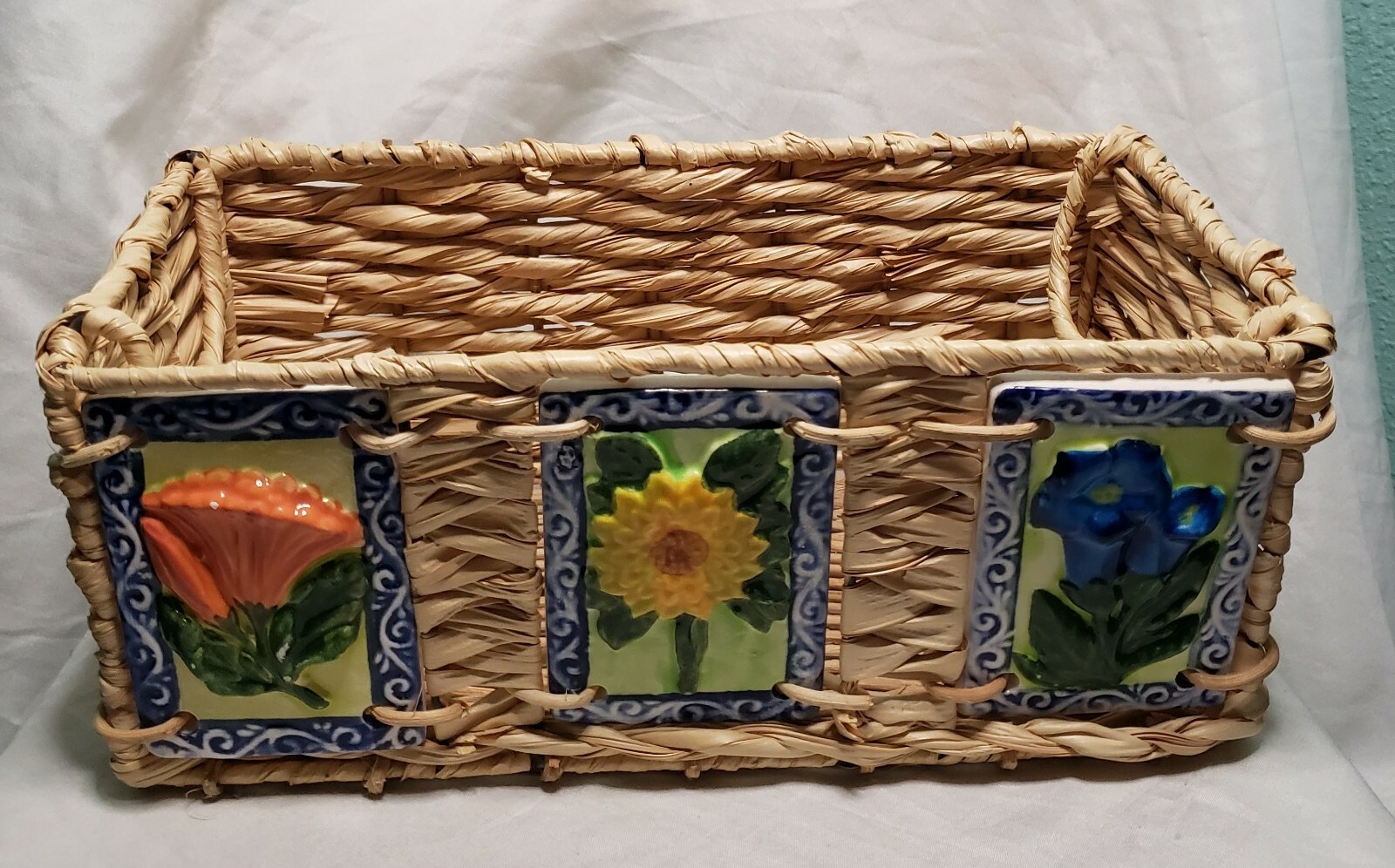 Beautiful Wicker Basket with Ceramic Tiles Floral Decor Philippines