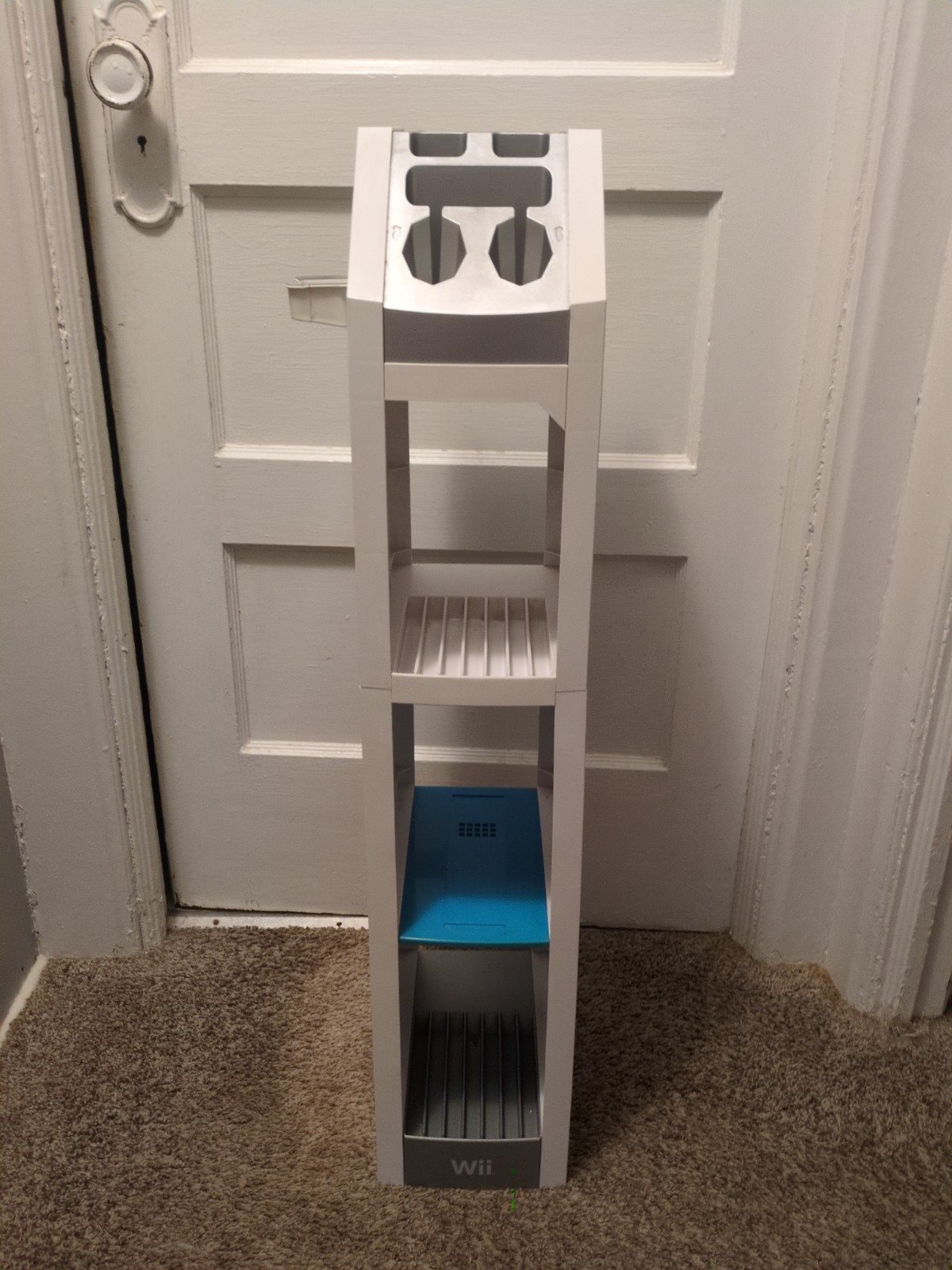 Wii Console Tower Rack Shelf Holder W Game & Controller Storage White Gray Blue
