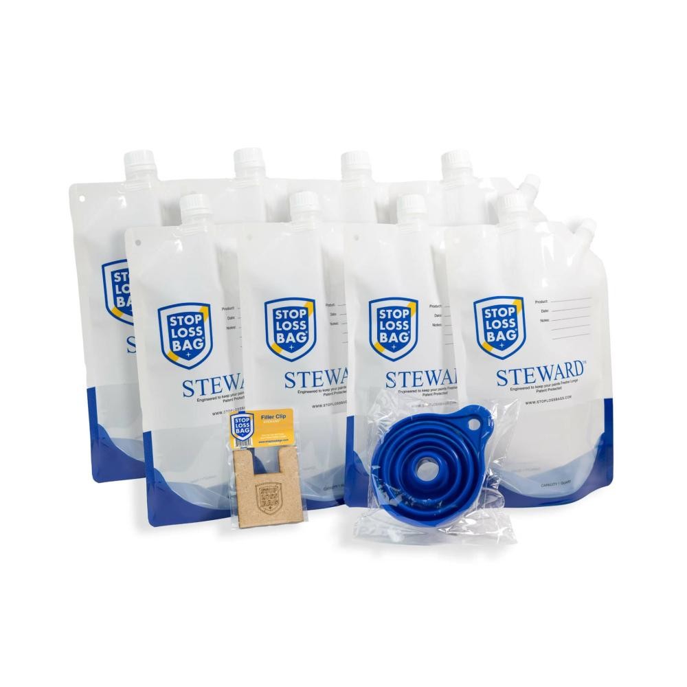 StopLossBags Steward Contractor Bundle - 8 Pack Solvent Bags, Funnel, Filler Cl