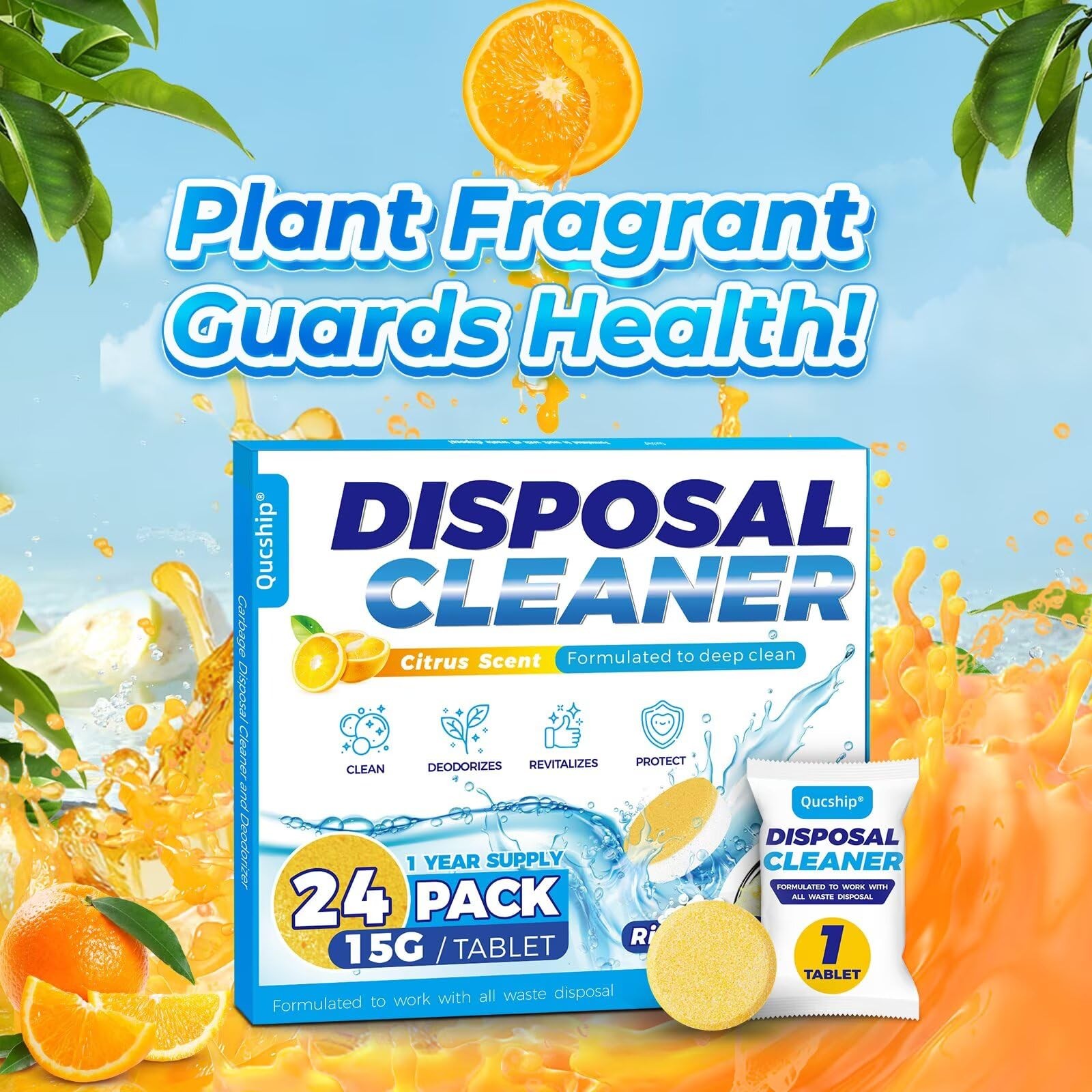 XXL Foaming Garbage Disposal Cleaner Tablets - Citrus Scent 24 Pack