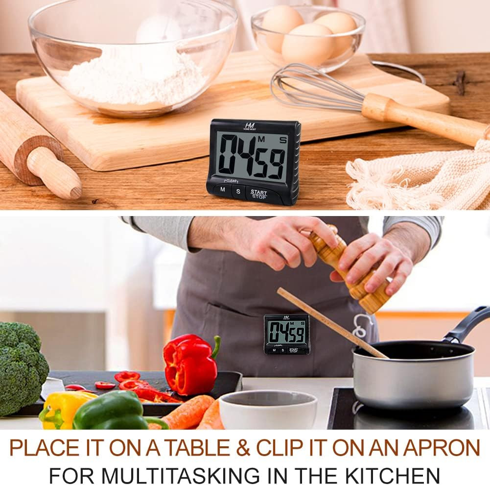 2-Pack Large Display Kitchen Timer - 3" Digital Timer Magnetic Back Loud Alarm
