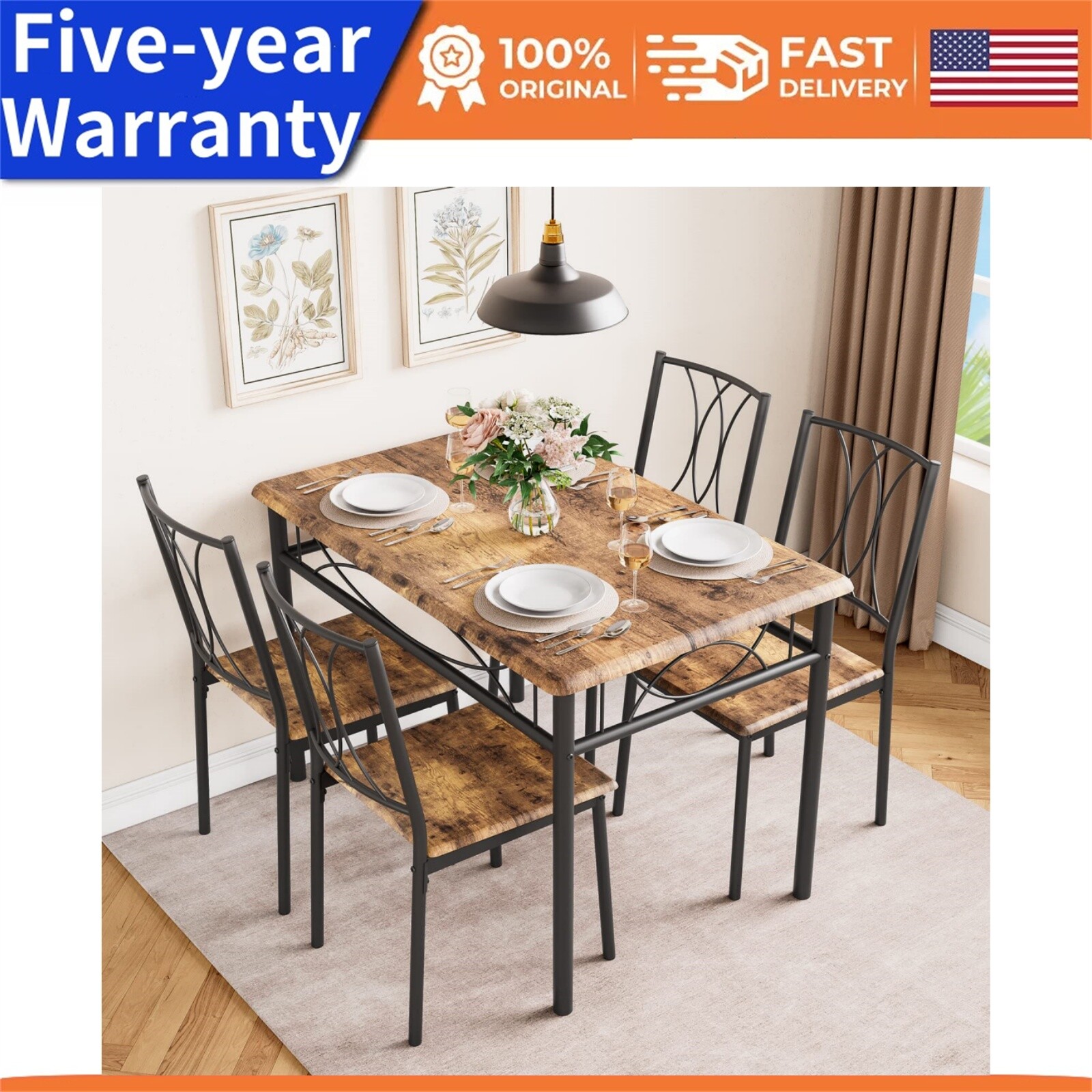 ✔️🔥Dining Table Set for 4 Kitchen Table and 4 Upholstered Chairs for Dining Roo