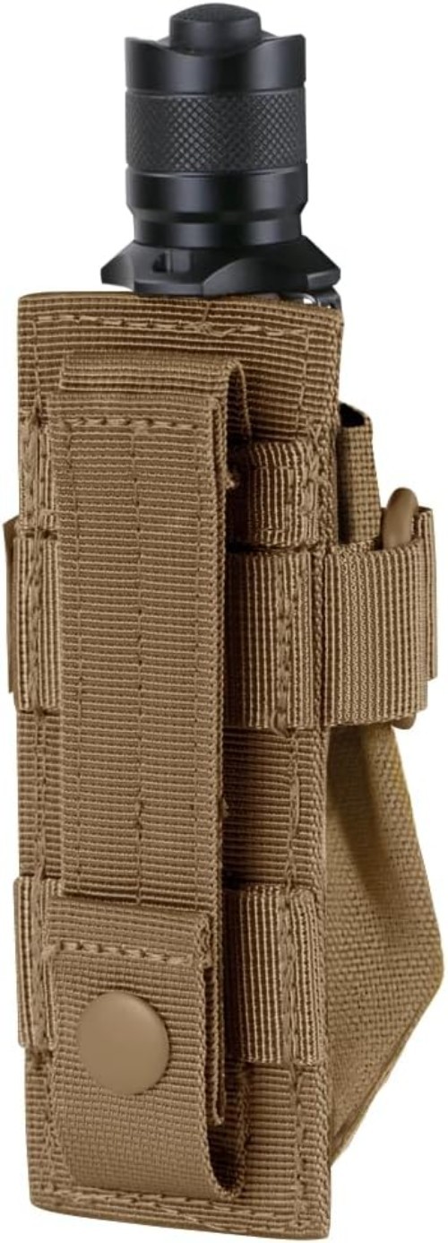 Black Polyester Flashlight Pouch with Hook & Loop Strap, 3.5" Depth