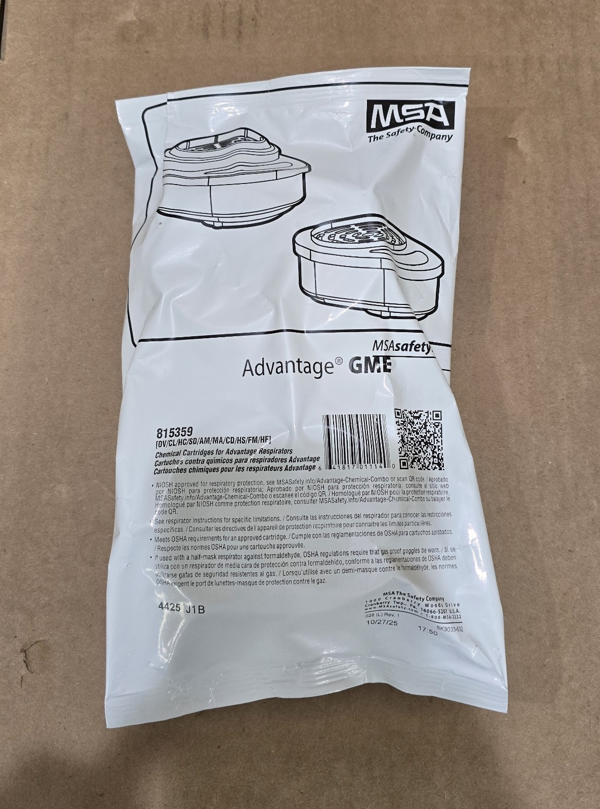 1 Pack of 2 Advantage GME Respirator Cartridges, MSA 815359