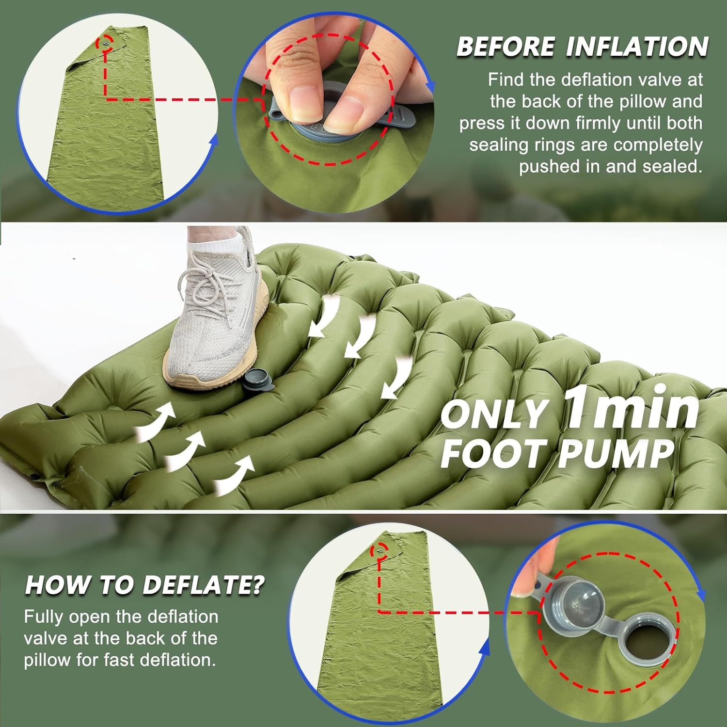 Ultralight Camping Sleeping Pad with Pillow and Pump