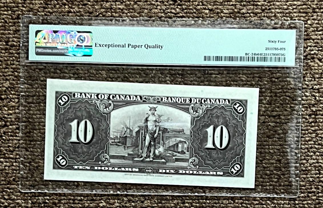1937 CANADA BANK OF CANADA $10 BANK NOTE GORDON/TOWERS PMG CHOICE UNC 64