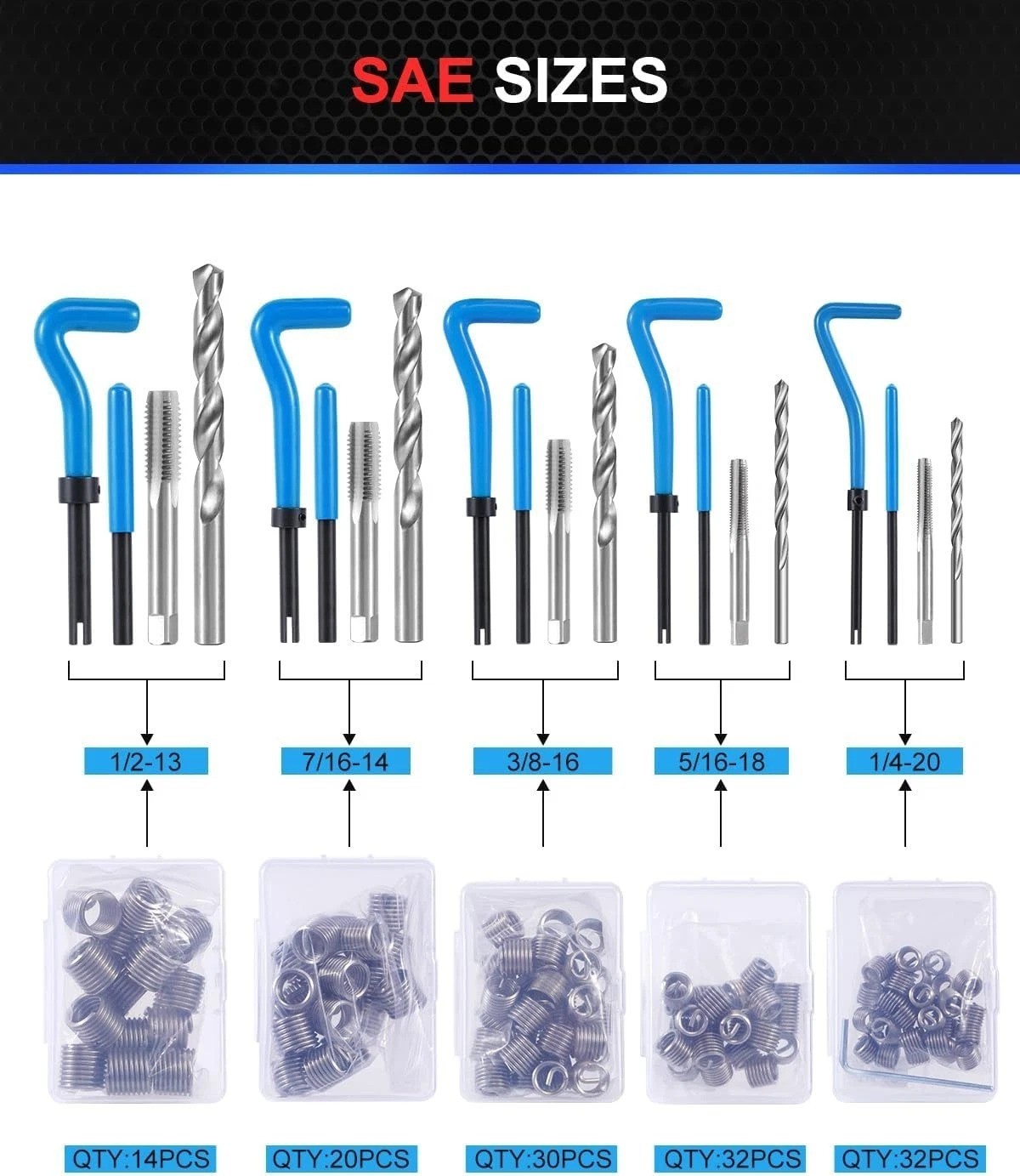 Master 320pc Helicoil Thread Restorer Kit - SAE Metric HSS Drill Tap Engine Stud