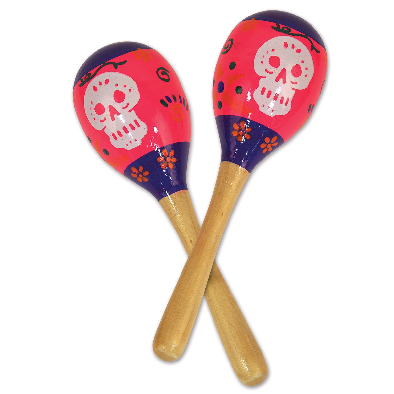 Day Of The Dead Maracas Hand Decorated Wood 2 pack 8" Day of the Dead Supplies