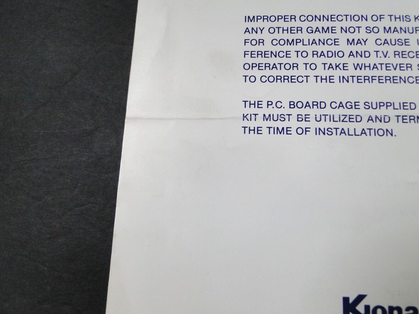 Vintage 1985 Konami: Rush'n Attack Arcade Conversion Kit Instruction Manual