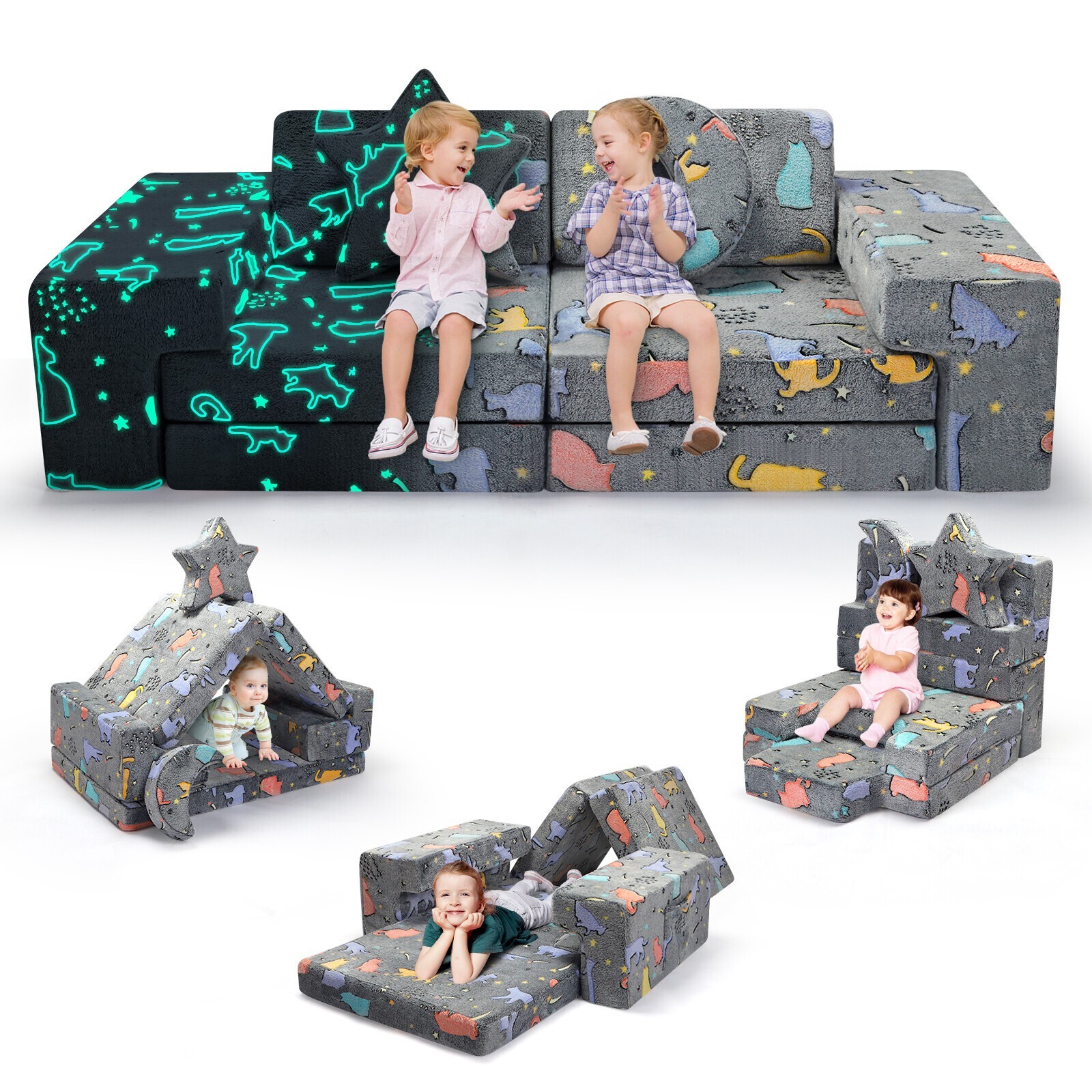 9Pcs Modular Kids Couch Kids Sofa for Playroom Sofa Toddler Couch Christmas Gift