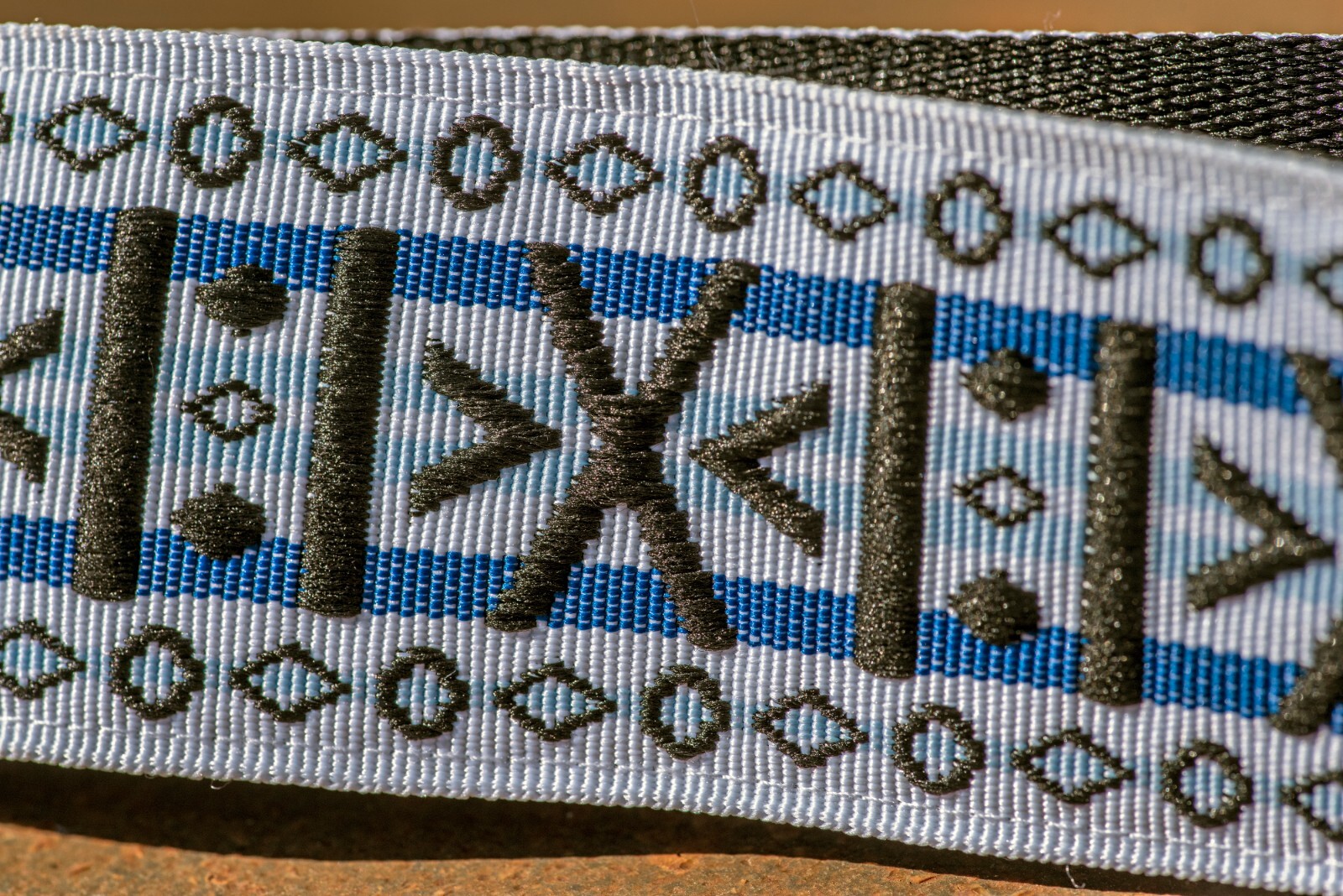 Stunning White, Blue, and Black Geometric Pattern Hippie-inspired Camera Strap