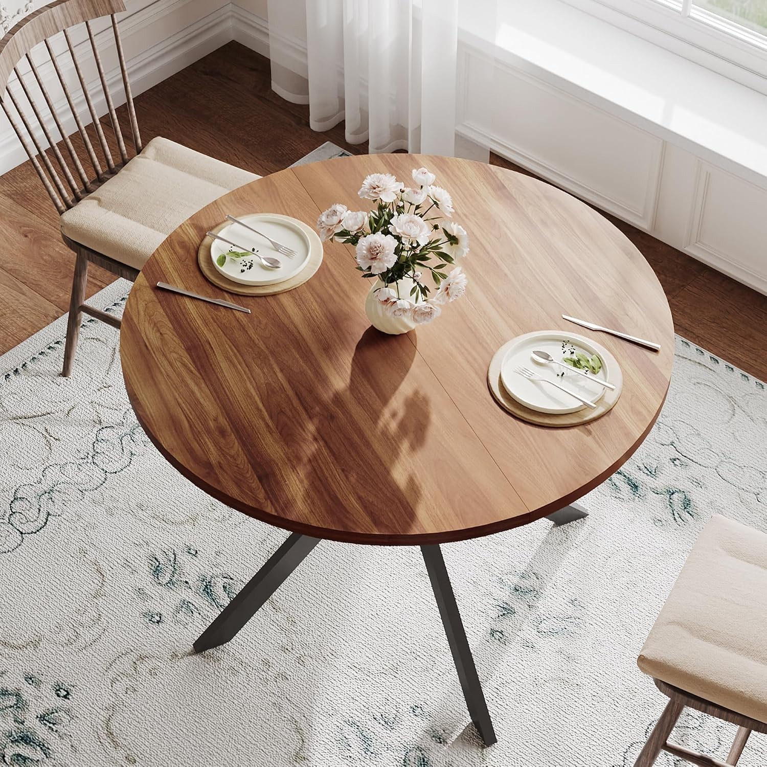 Versatile 31.5 Inch Round Walnut Kitchen Table | Seats 2-4 | Easy to Assemble