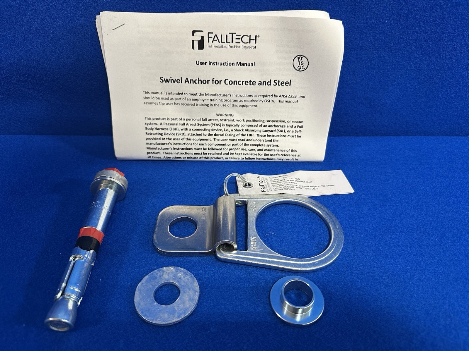 FALLTECH G7451C Concrete Anchor,SS,6" L,3" W 36MF76
