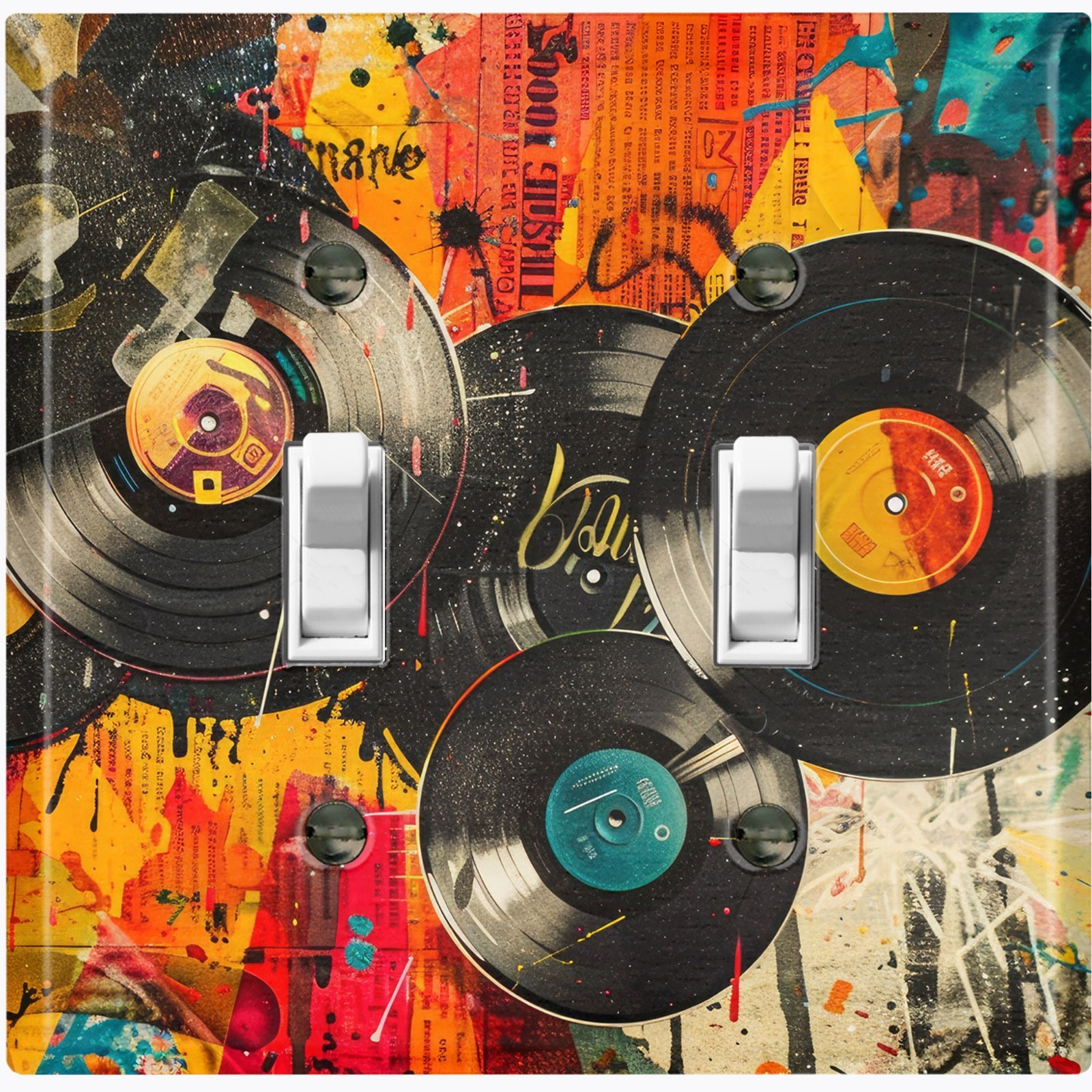 Metal Light Switch Outlet Cover Wall Plate Colorful Vinyl Music Records EWL106
