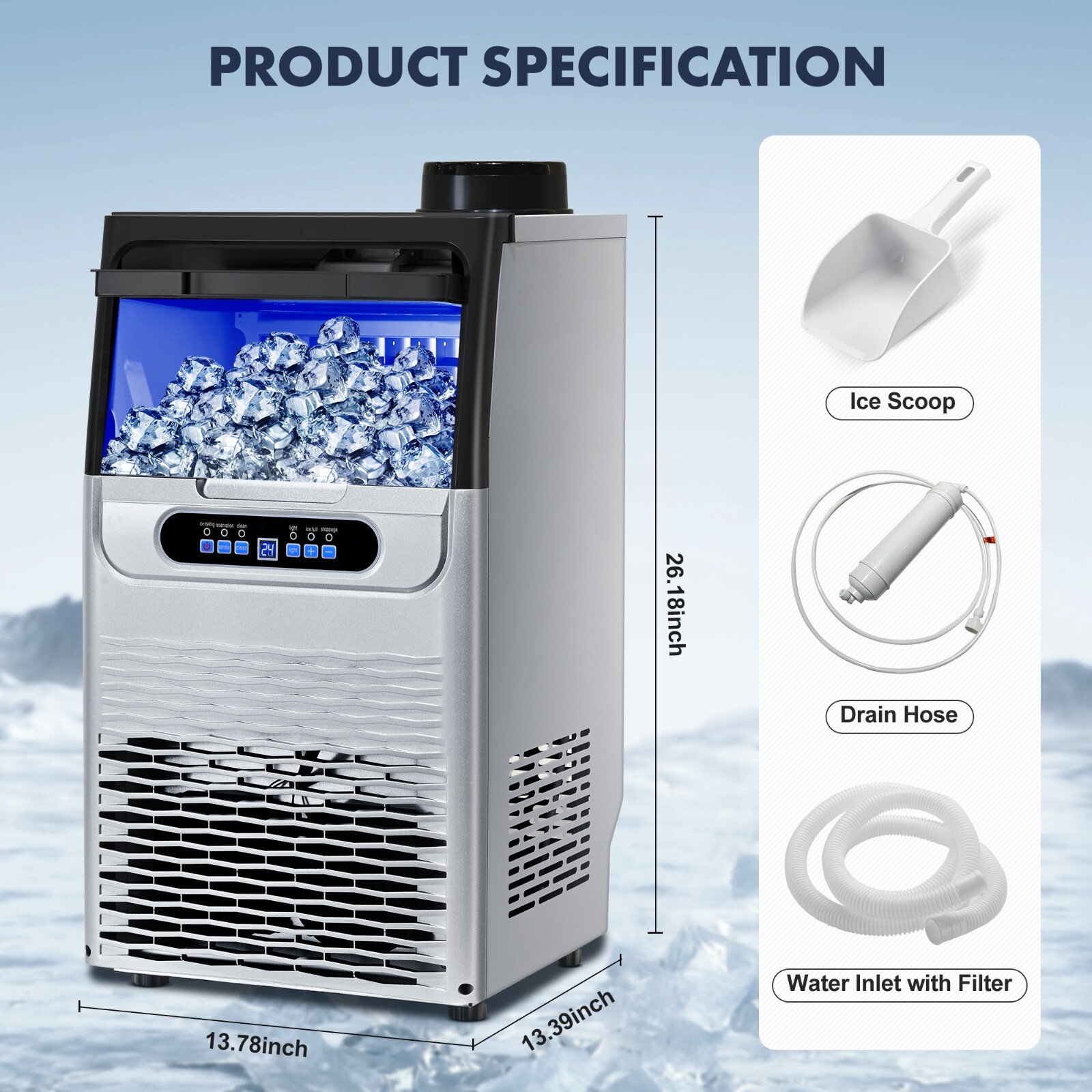 100lbs Built-in Commercial Ice MakerStainless Steel Bar Restaurant Cube Machine
