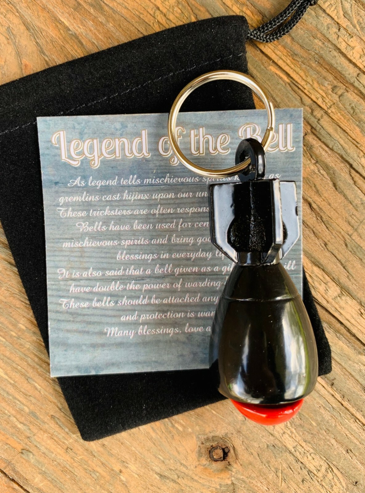 Da Bomb Black GUARDIAN Bell of Good Luck keychain pet fortune gift for dad mom