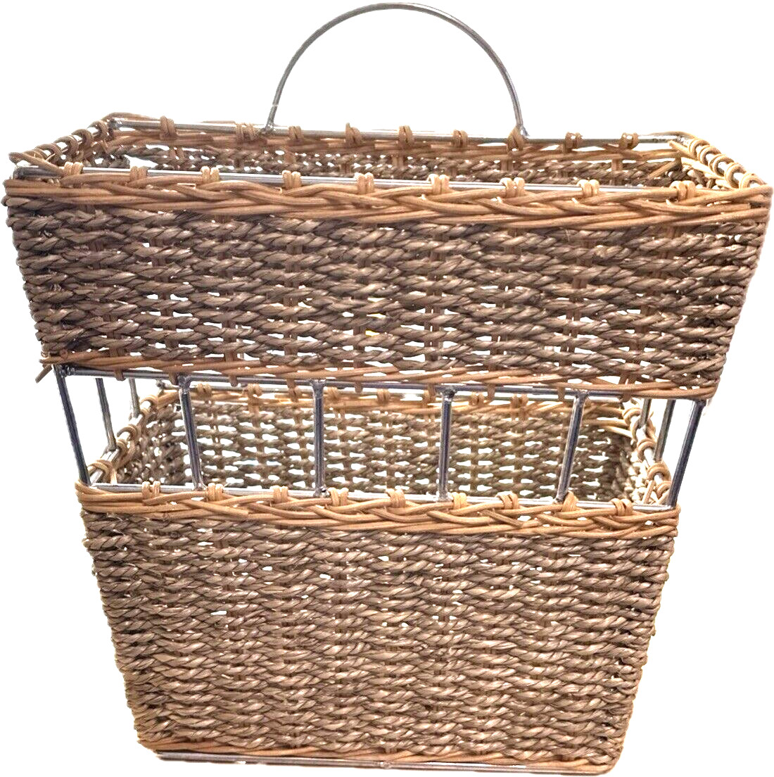 Seagrass Wall Hanging or Desk Basket Metal Handles NWT  10 x 5.25 X 10 inches