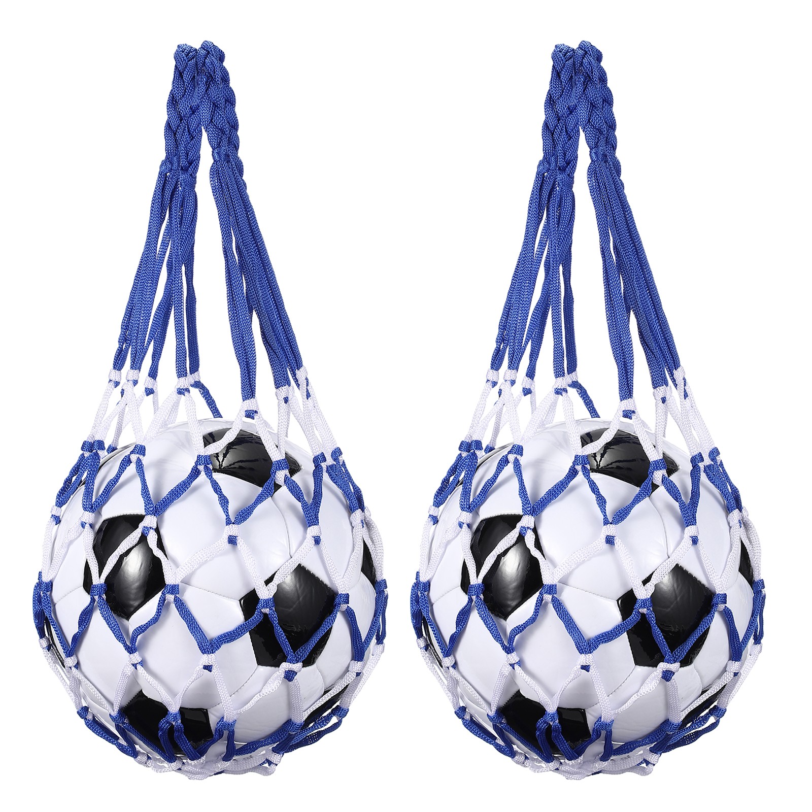 2 Pcs Basketball Net Bags, Nylon Soccer Ball Holder, Blue/White