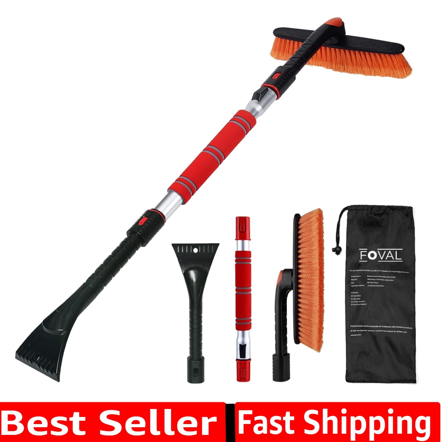 47.2" Extendable Snow Brush and Wider Ice Scraper 4.73" Width with 360° Pivot...