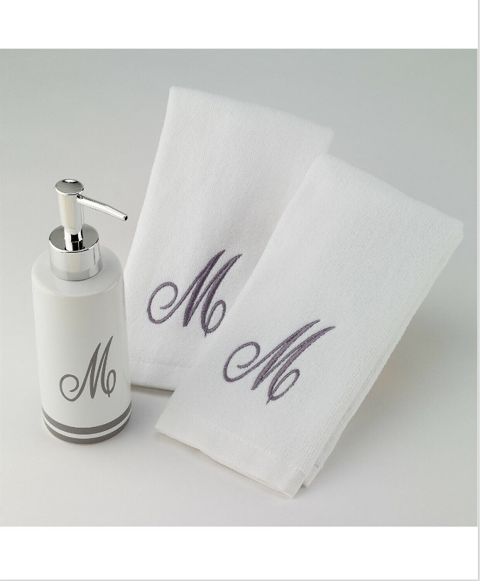 Avanti Script Monogram Cotton Fingertip Towel Lotion Pump 3-Pc. Gift Box Set "A"