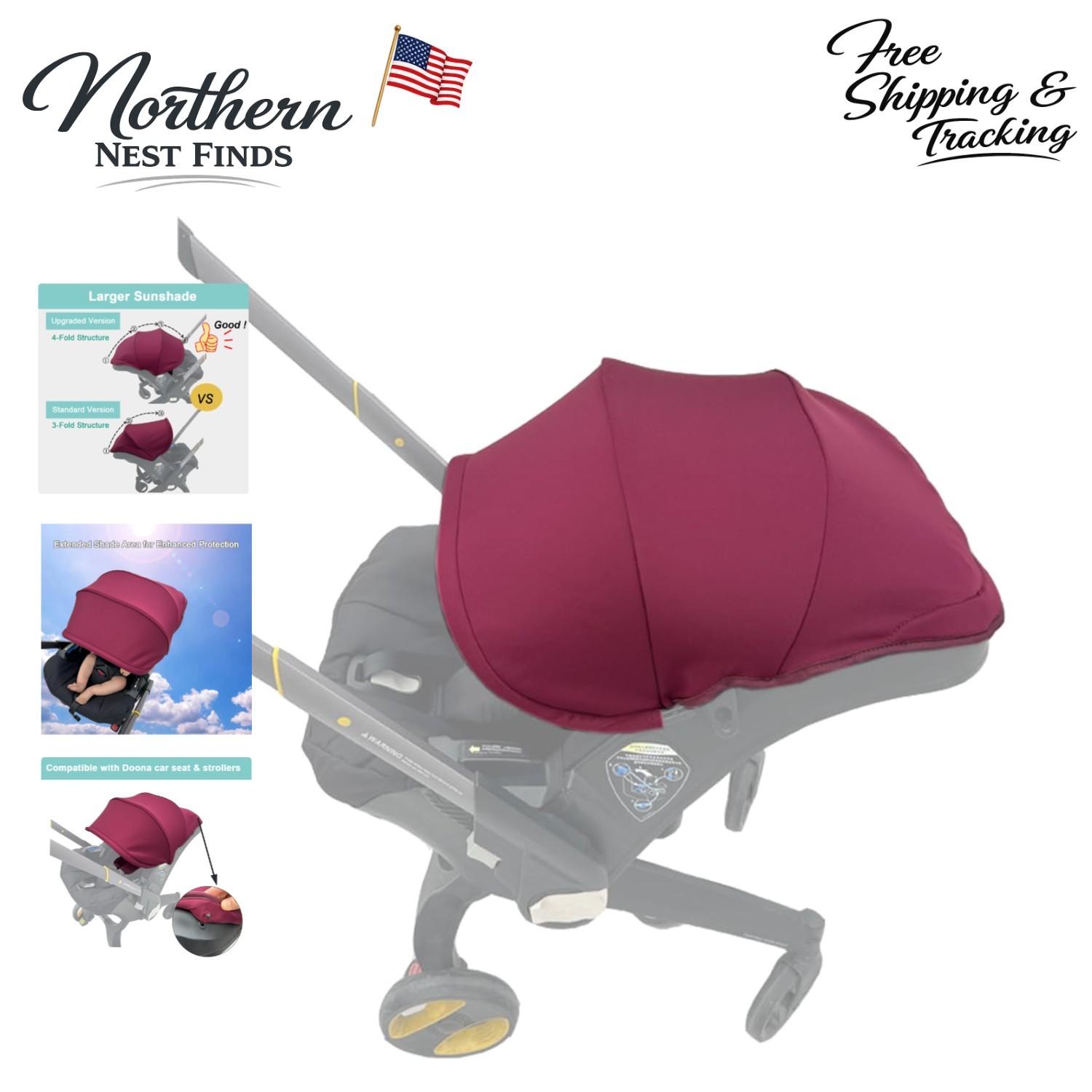 Larger Replacement Canopy for Doona+ & Doona i Strollers - Wine Red Elegance
