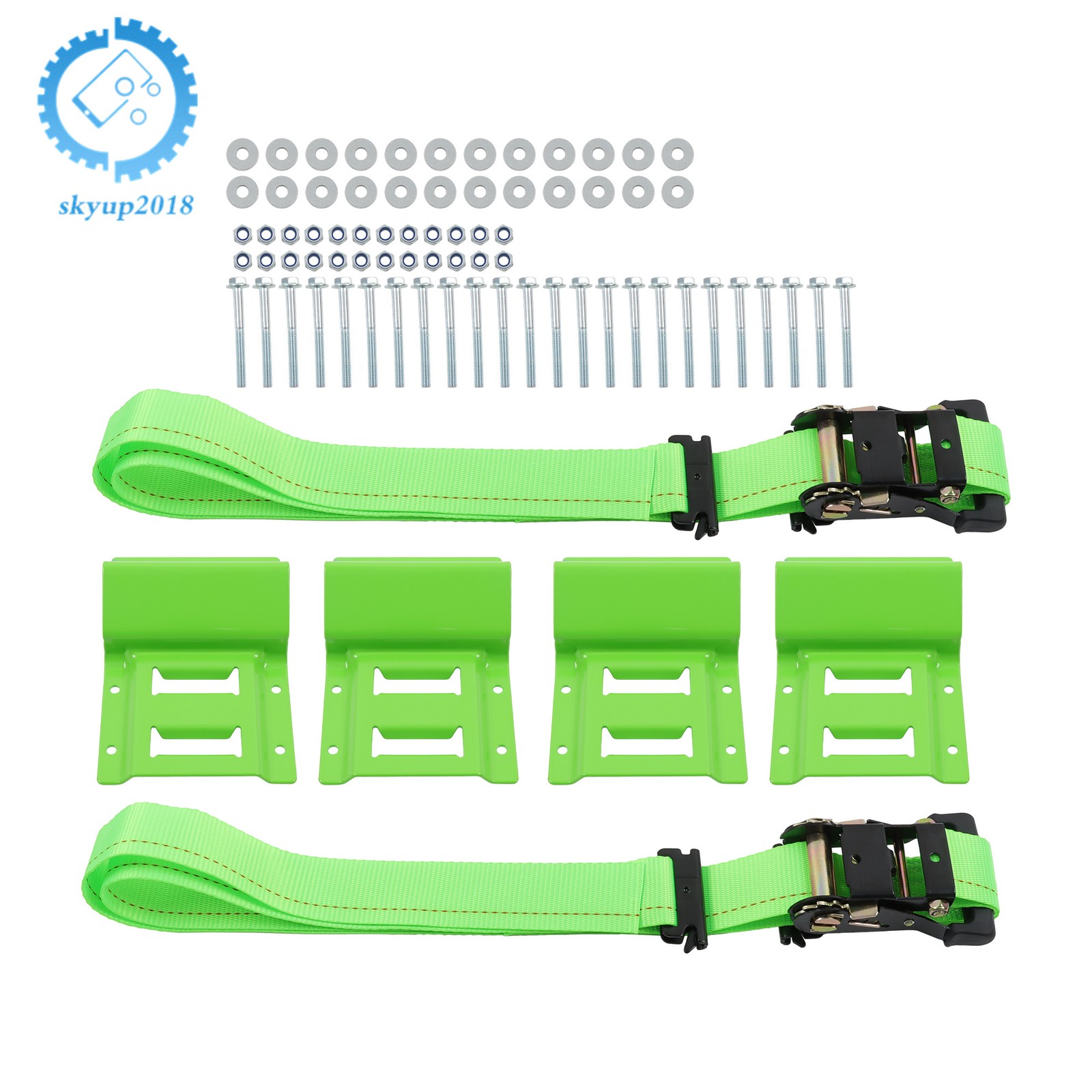 Green Wheel Chock And 6ft Ratchet Strap Kit For E Track System ATV UTV Tractors