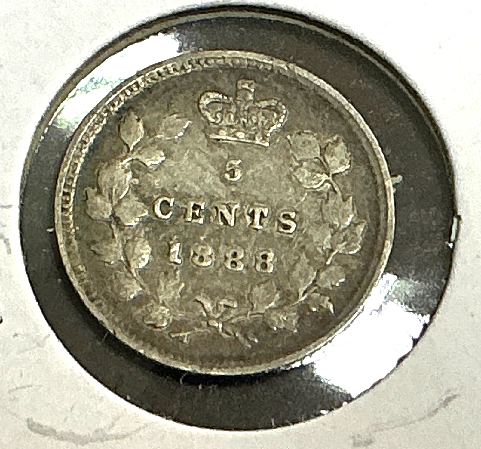1888 Canada 5 Cent Silver, .925 Silver - VF.