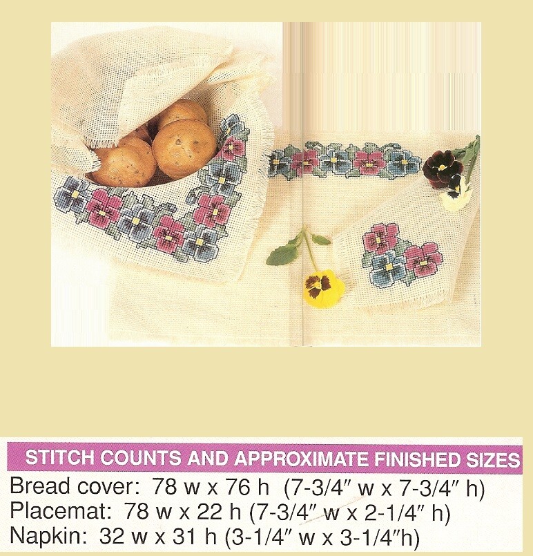 PANSY FOR TABLE SET  - X STITCH PATTERN ONLY -   HM - RUA