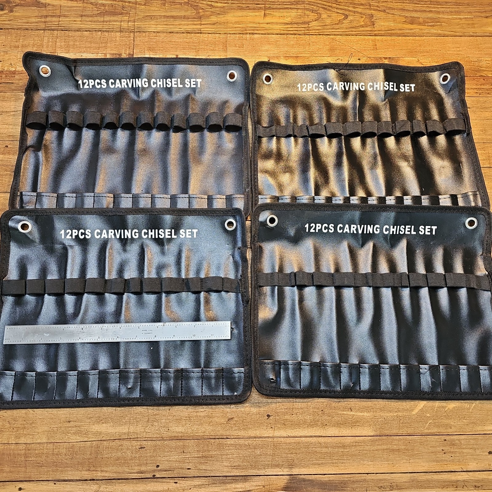 4 Piece SET of Wood Carving Chisel & Gouge Tool Carrying Caddy Case LOT