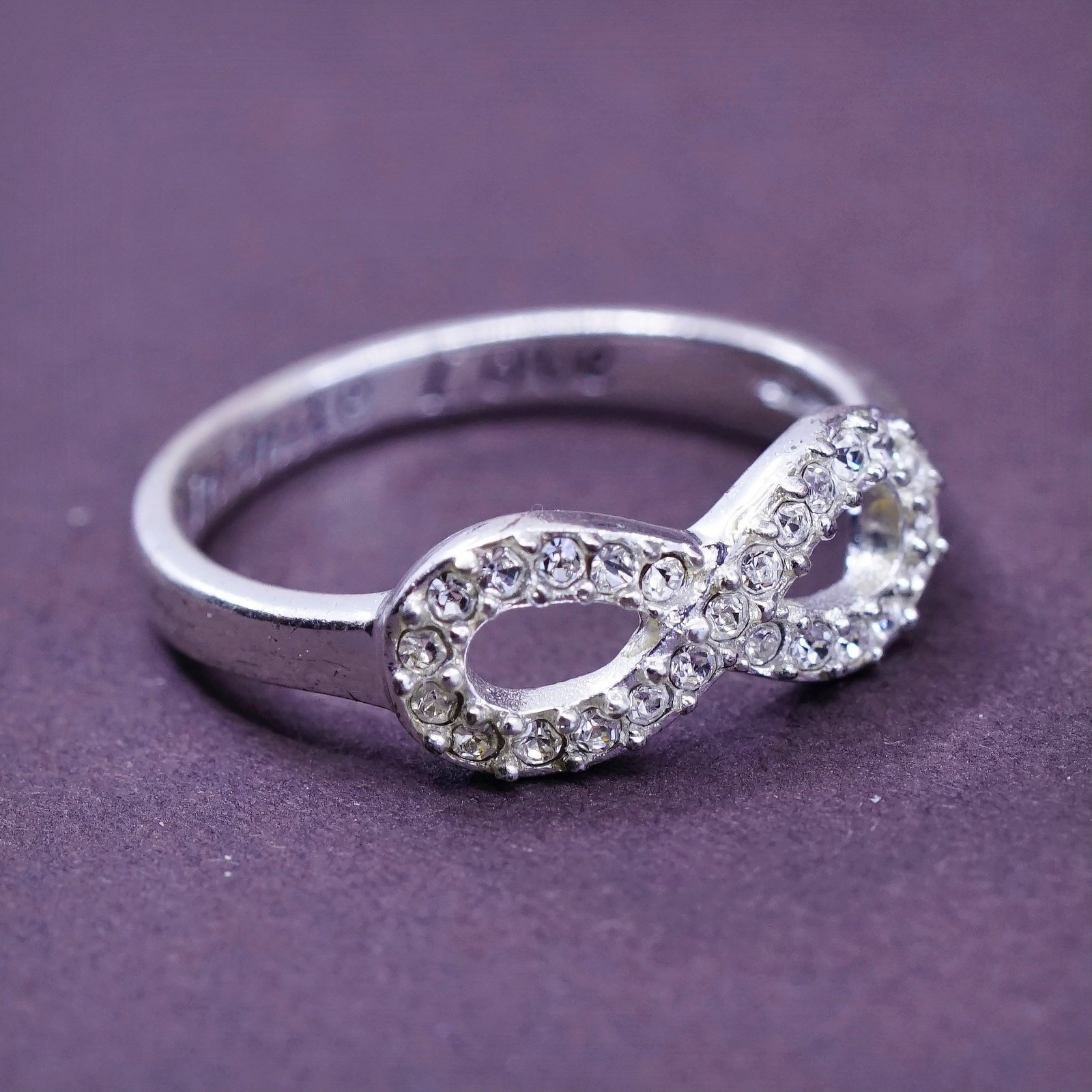 sz 7, Sterling silver handmade ring with Cz, 925 infinity band “infinite love"