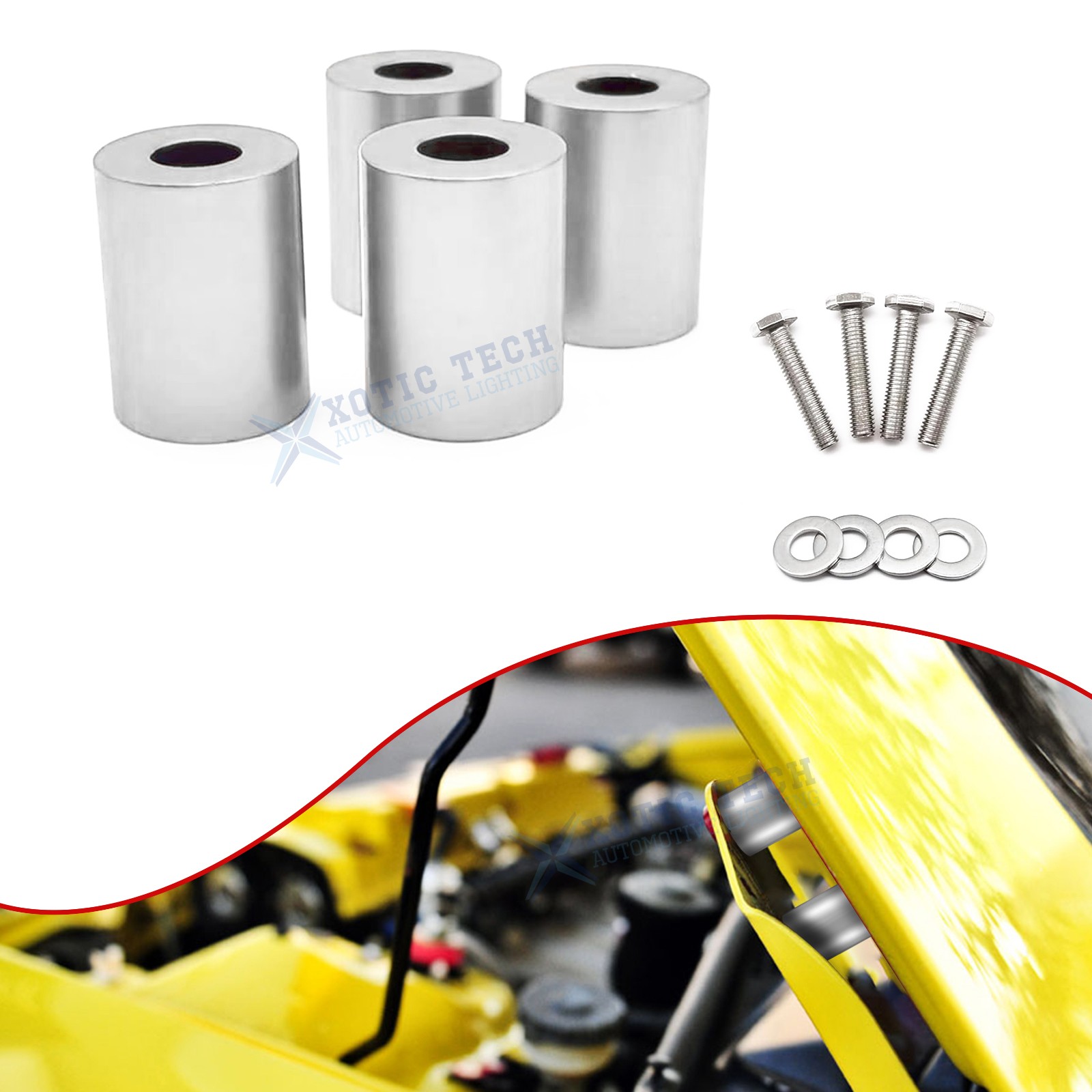 Silver Car Engine Motor Hood Vent Spacer Riser Aluminum Alloy M8 Bolt Rust-Proof