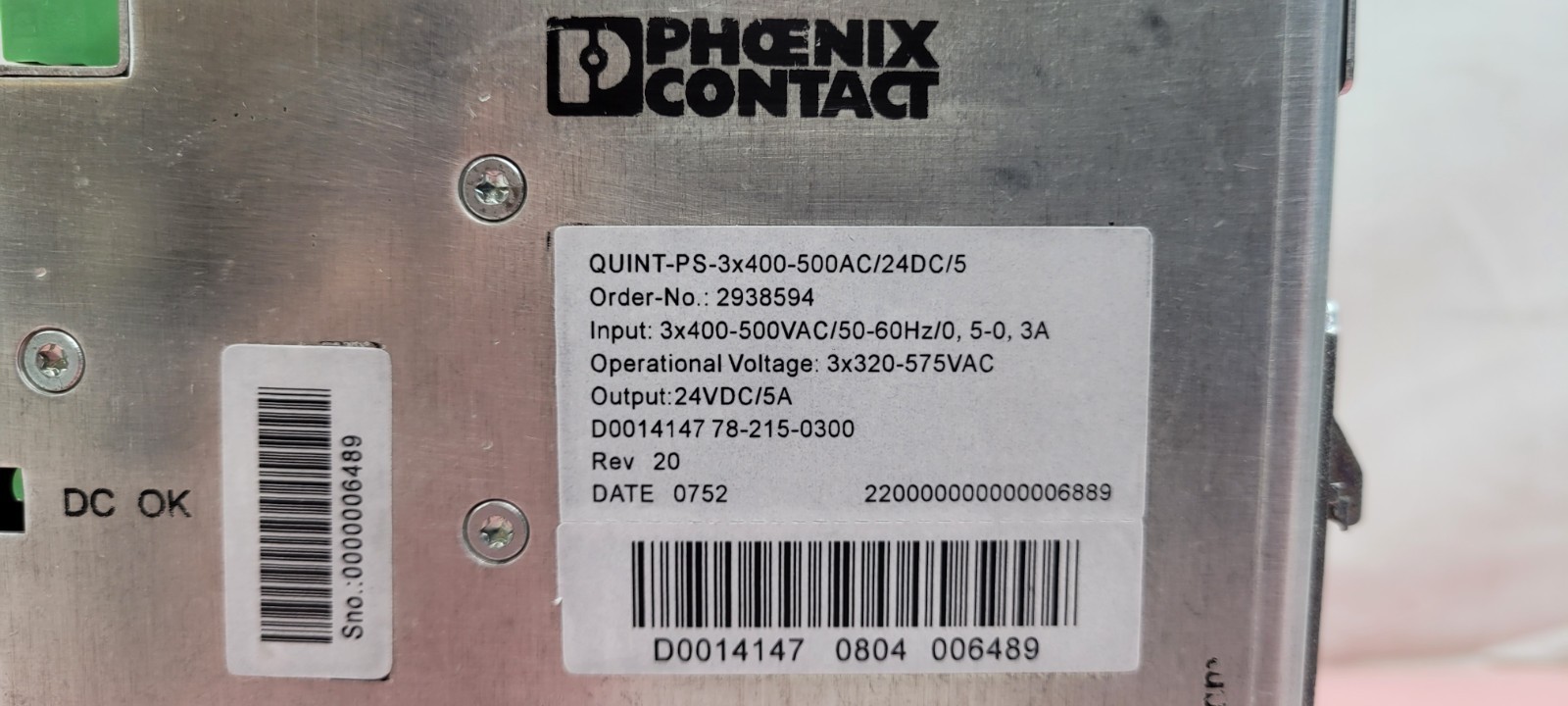 Phoenix Contact QUINT-PS-3x400-500AC/24DC/5 2938594 Power Supply NEW IN BOX