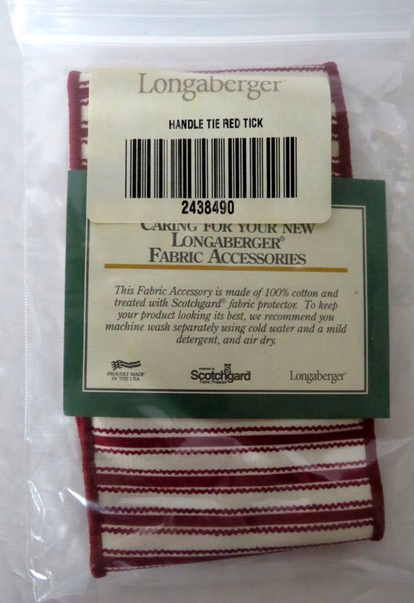 Longaberger Basket Handle Tie Red Ticking Fabric Retired #2438490  NEW