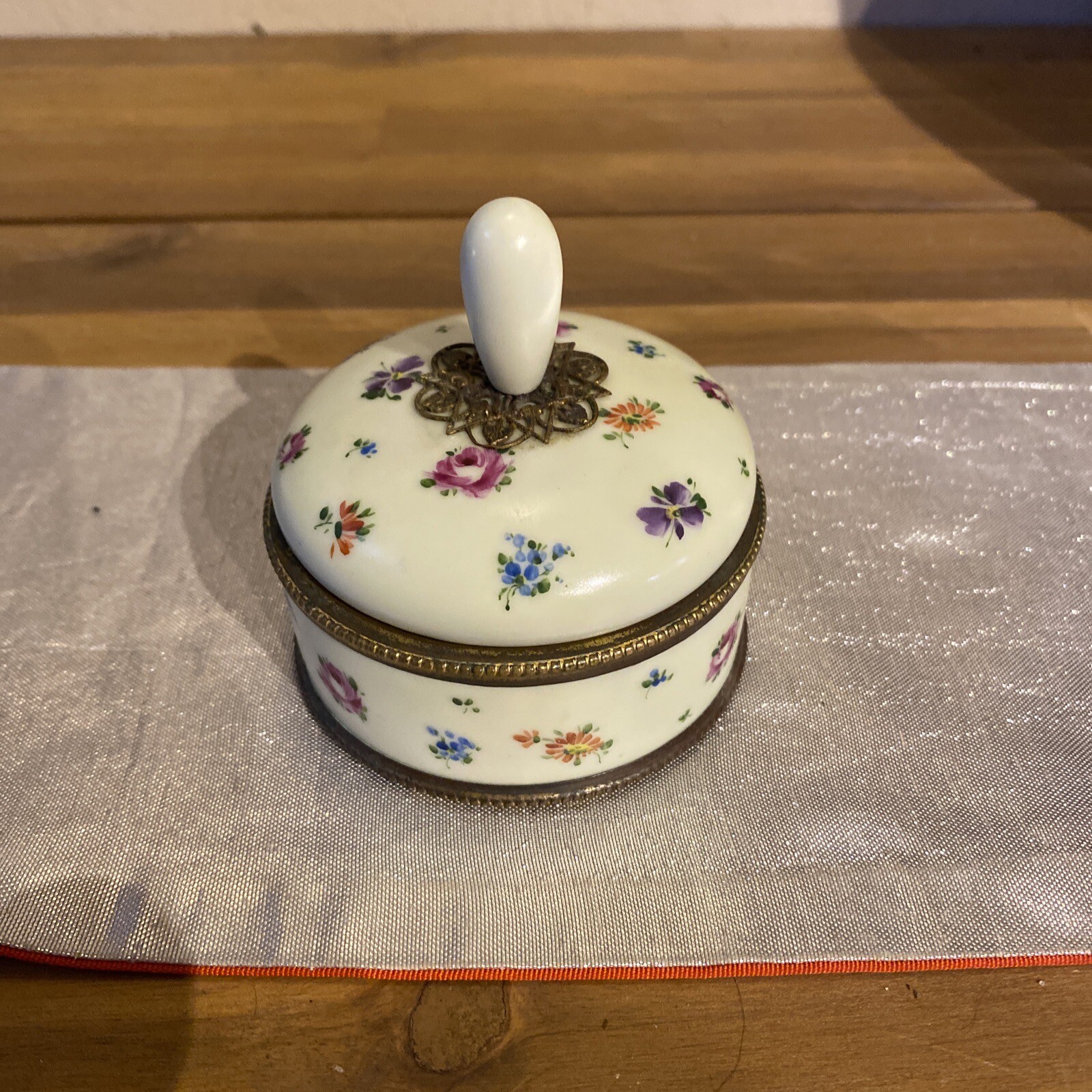 Beautiful Chintz Trinket Jar Czech Flowers Porcelain