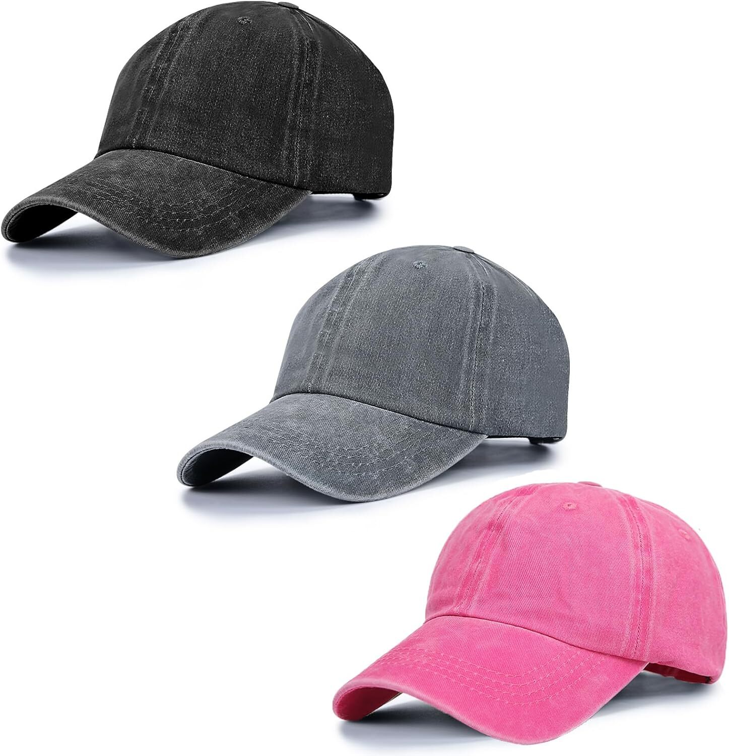 Baseball Cap Unisex Vintage Washed Distressed Cap,Retro Black+grey+rose