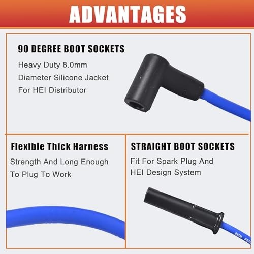 8.0mm Silicone Spark Plug Wires Set - 6 Blue Wires for HEI Ford Truck 6 Cylinder